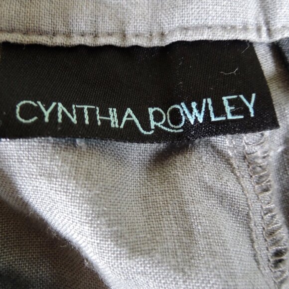 Cynthia Rowley Gray 100% Linen Tab Cuff Pants 14 - Picture 7 of 9